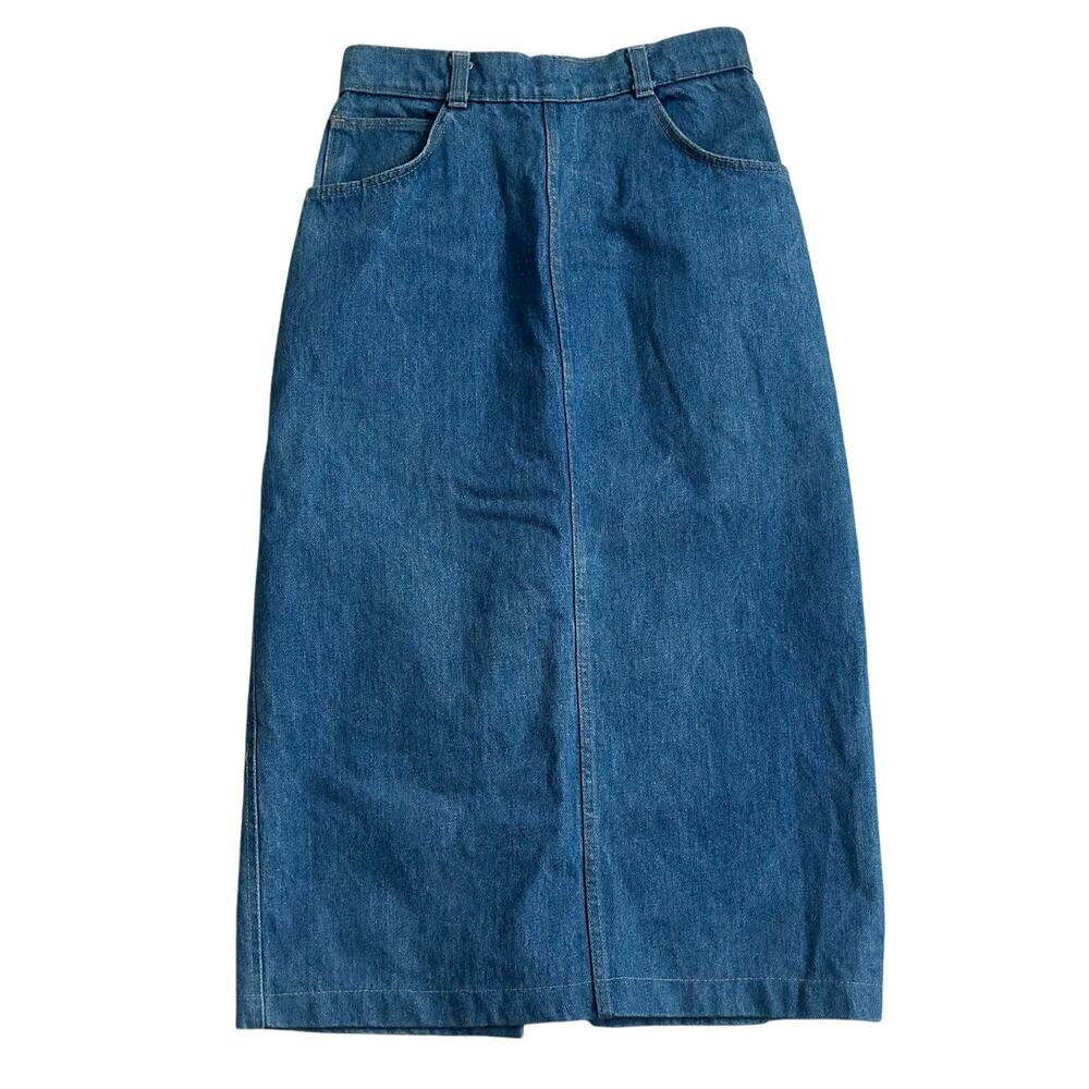 Vintage 90s Candie's XS/S Blue Denim Jean Midi Skirt with Buttons and Slit